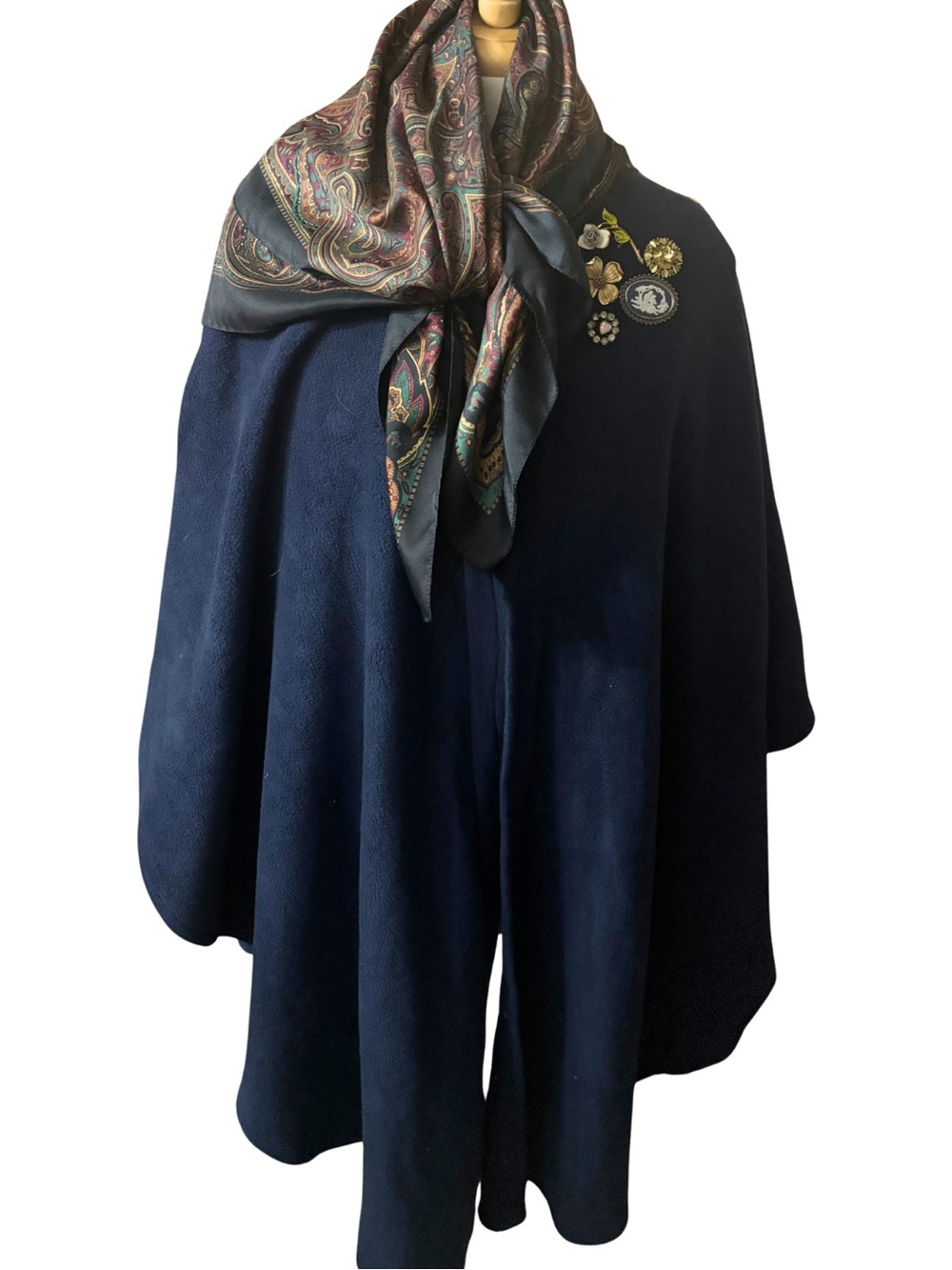 Vintage Anthony Richards Navy Fleece Cape Poncho Made in USA One Size On Trend